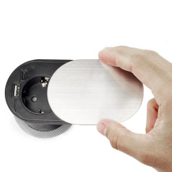 Multiconnecteur Vertikal Flat 60 -  diamètre 60mm -  1 x prise Schuko -  1 x USB Type A -  1 x USB Type C -  Acier et Plastique  - EMUCA