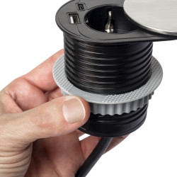 Multiconnecteur Vertikal Flat 60 -  diamètre 60mm -  1 x prise Schuko -  1 x USB Type A -  1 x USB Type C -  Acier et Plastique  - EMUCA