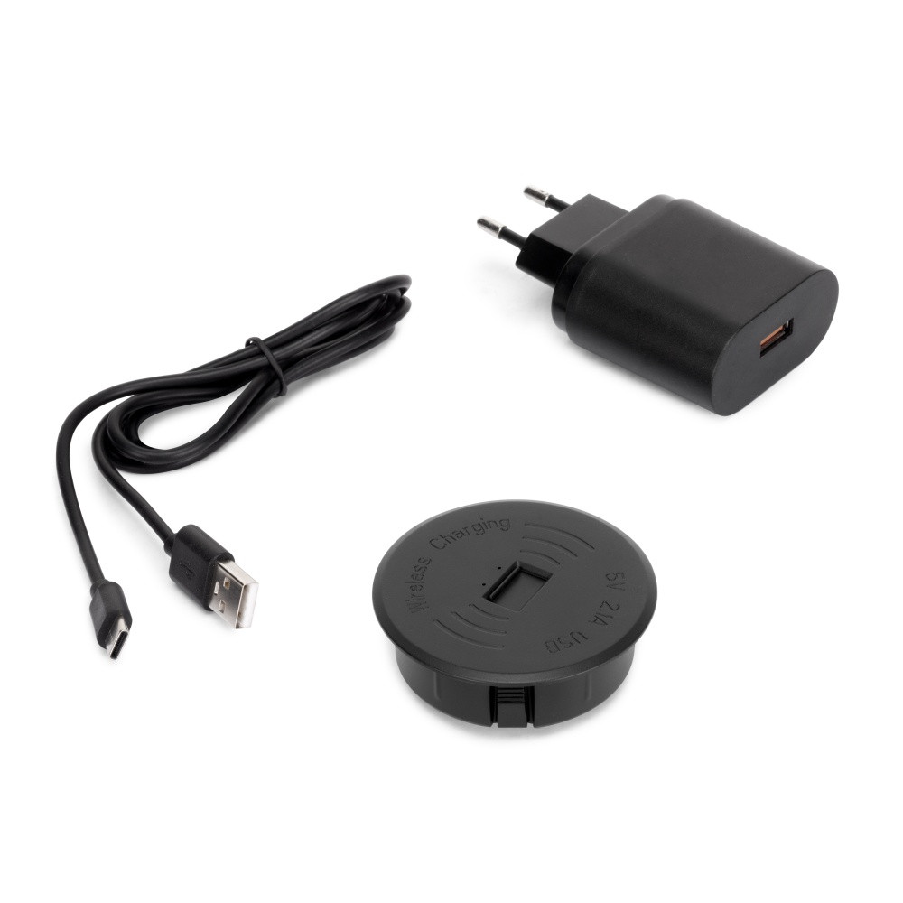 Emuca Chargeur de surface sans fil pour mobile Airtop 2 avec USB A D60mm 5V DC / 2. USB /Qi Plastique