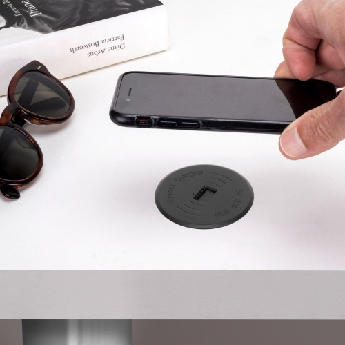 Chargeur de surface sans fil pour mobile Airtop 2 avec USB-A -  Ø60mm -  5V DC / 2.1A (USB-10W/Qi-10W) -  Plastique noir -  Plas - EMUCA