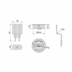 Chargeur de surface sans fil pour mobile Airtop 2 avec USB-A -  Ø60mm -  5V DC / 2.1A (USB-10W/Qi-10W) -  Plastique noir -  Plas - EMUCA