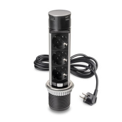 Multiconnecteur Vertikal Push 60 -  diamètre 60 mm -  3 prises de type Schuko -  1 USB de type A -  1 USB de type C -  Acier et  de marque EMUCA, référence: B9340300