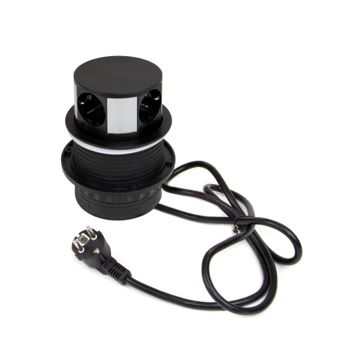 Multiconnecteur Vertikal Push diamètre 100mm -  3 prises de type Schuko -  1 USB type A -  1 USB type C -  Acier et Plastique -  - EMUCA