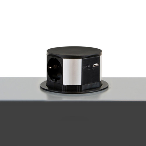 Multiconnecteur Vertikal Push diamètre 100mm -  3 prises de type Schuko -  1 USB type A -  1 USB type C -  Acier et Plastique -  - EMUCA