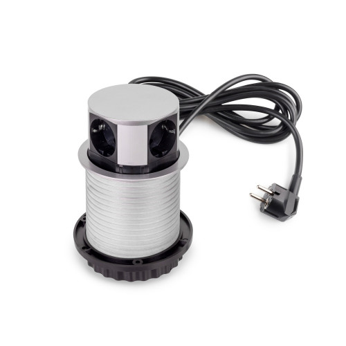 Multiconnecteur Vertikal Push diamètre 100mm -  3 prises de type Schuko -  1 USB type A -  1 USB type C -  Acier et Plastique -  - EMUCA