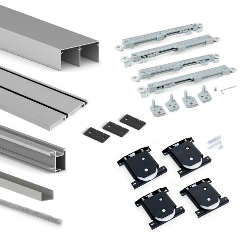 Kit de quincaillerie pour armoire à 2 portes coulissantes avec fermeture souple Placard 74 -  Modèle de poignée Sharp -  épaisse - EMUCA