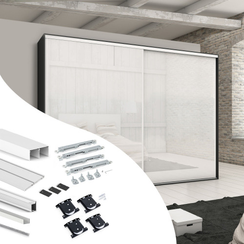 Kit de quincaillerie pour armoire à 2 portes coulissantes avec fermeture souple Placard 74 -  Modèle de poignée Sharp -  épaisse - EMUCA