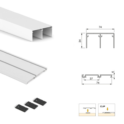 Kit de quincaillerie pour armoire à 2 portes coulissantes avec fermeture souple Placard 74 -  Modèle de poignée Sharp -  épaisse - EMUCA
