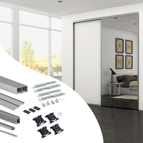 Kit de quincaillerie pour armoire à 2 portes coulissantes avec fermeture souple Placard 74 -  Modèle de poignée Sharp -  épaisse - EMUCA