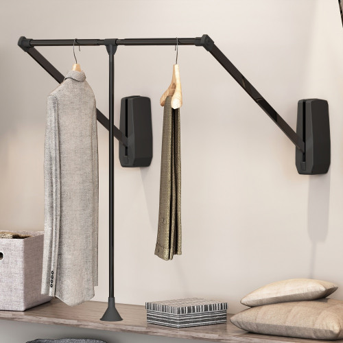 Penderie rabattable pour armoire Hang mural -  600-830mm -  Acier et Plastique -  Peint en noir - EMUCA