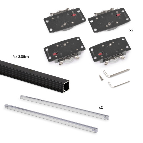 Kit de ferrures pour Flow2 2 portes coulissantes et à fermeture souple avec rails encastrés 2 - 35m -  panneaux non inclus -  Pe - EMUCA