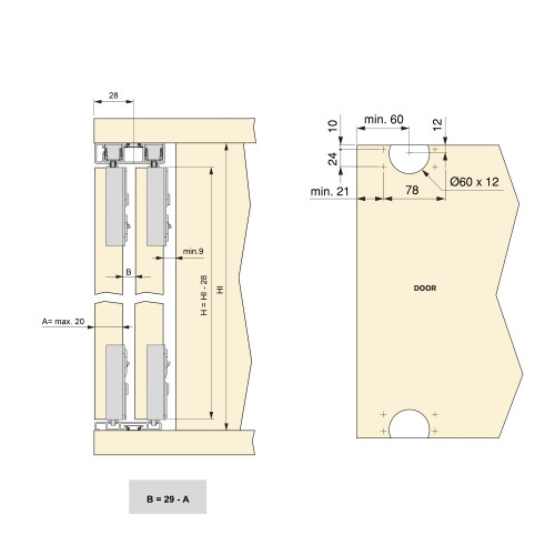 Système de montage en surface Flow 2 en kit pour une armoire avec 2 portes coulissantes en bois avec fermeture souple. - EMUCA