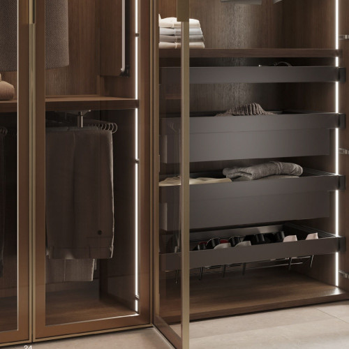 Porte-pantalons extractible -  11 tiges -  guides d'extraction totale -  Acier -  Titane - EMUCA