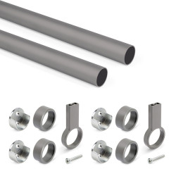 Lot de 2 rails ronds pour armoires D.28mm longueur 1.15m avec supports -  Aluminium et Zamak -  Titane de marque EMUCA, référence: B9343500