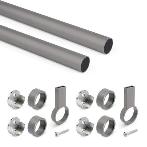 Lot de 2 rails ronds pour armoires D.28mm longueur 1.15m avec supports -  Aluminium et Zamak -  Titane - EMUCA