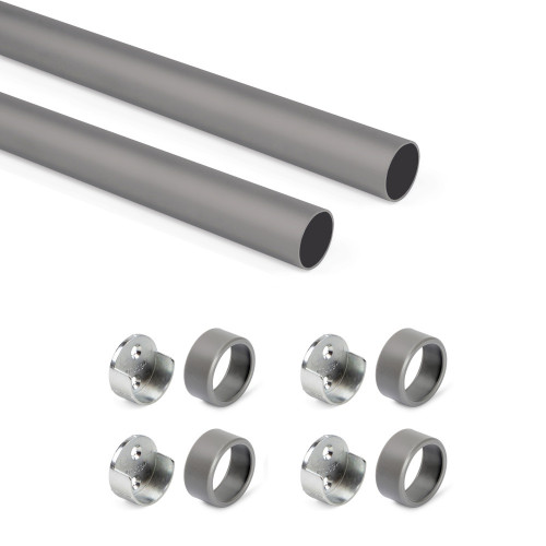 Lot de 2 rails ronds pour armoires D.28mm longueur 0.75m avec supports -  Aluminium et Zamak -  Titane - EMUCA