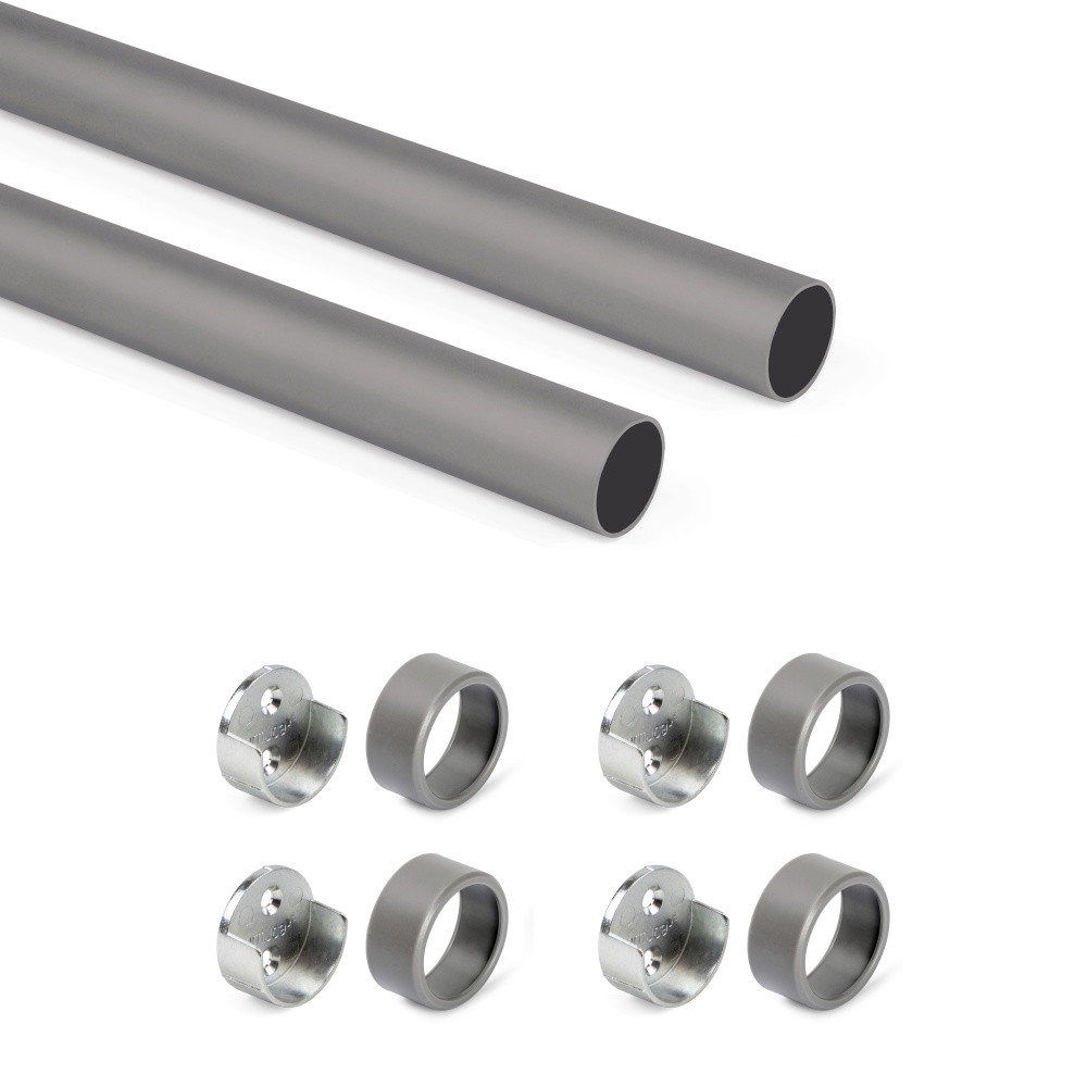 Lot de 2 rails ronds pour armoires D.28mm longueur 0.75m avec supports -  Aluminium et Zamak -  Titane