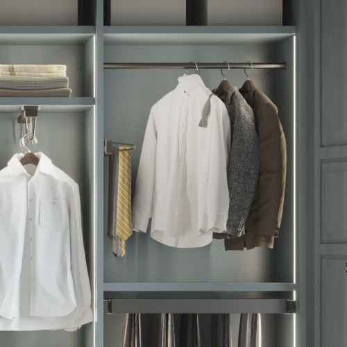 Lot de 2 rails ronds pour armoires D.28mm longueur 0.75m avec supports -  Aluminium et Zamak -  Titane - EMUCA