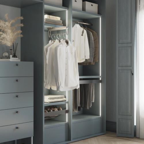 Lot de 2 rails ronds pour armoires D.28mm longueur 0.75m avec supports -  Aluminium et Zamak -  Titane - EMUCA