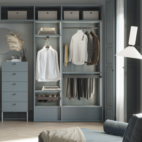 Kit de porte-pantalon à 7tringles et rack ajustable Quartz pour armoires -  glissières extension totale et à fermeture douce -   - EMUCA