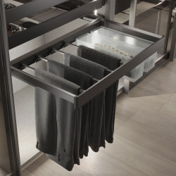 Kit de porte-pantalon à 7tringles et rack ajustable Quartz pour armoires - glissières extension totale et à fermeture douce - - EMUCA