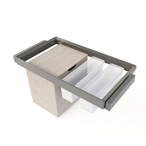 Kit 2 plateaus auxiliaires -  1 panier et rack ajustable Quartz pour armoires -  glissières extension totale et à fermeture douc - EMUCA