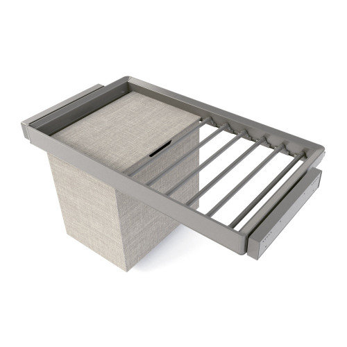 Kit de porte-pantalon à 7tringles -  panier et rack ajustable Quartz pour armoires -  glissières extension totale et à fermeture - EMUCA