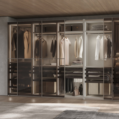 Kit de porte-pantalon à 7tringles -  panier et rack ajustable Quartz pour armoires -  glissières extension totale et à fermeture - EMUCA