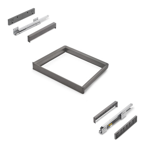Rack avec glissières à extension totale et à fermeture douce pour accessoires d'armoire Quartz -  562-588mm -  Aluminium et plas - EMUCA