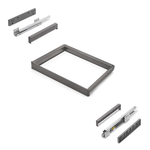 Rack avec glissières à extension totale et à fermeture douce pour accessoires d'armoire Quartz -  612-638mm -  Aluminium et plas - EMUCA