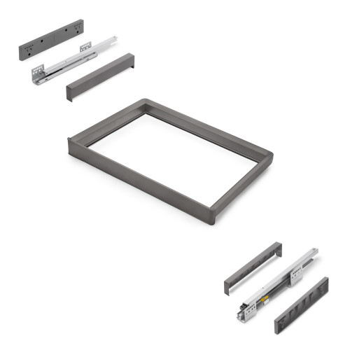 Rack avec glissières à extension totale et à fermeture douce pour accessoires d'armoire Quartz -  662-688mm -  Aluminium et plas - EMUCA