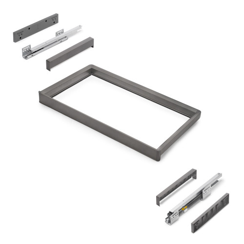 Rack avec glissières à extension totale et à fermeture douce pour accessoires d'armoire Quartz -  762-788mm -  Aluminium et plas - EMUCA
