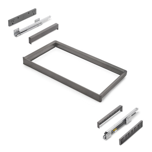 Rack avec glissières à extension totale et à fermeture douce pour accessoires d'armoire Quartz -  787-813mm -  Aluminium et plas - EMUCA