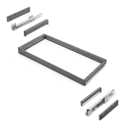 Rack avec glissières à extension totale et à fermeture douce pour accessoires d'armoire Quartz -  812-838mm -  Aluminium et plas - EMUCA