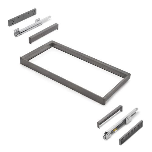 Rack avec glissières à extension totale et à fermeture douce pour accessoires d'armoire Quartz -  837-863mm -  Aluminium et plas - EMUCA