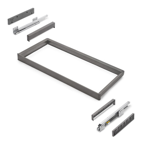 Rack avec glissières à extension totale et à fermeture douce pour accessoires d'armoire Quartz -  862-888mm -  Aluminium et plas - EMUCA