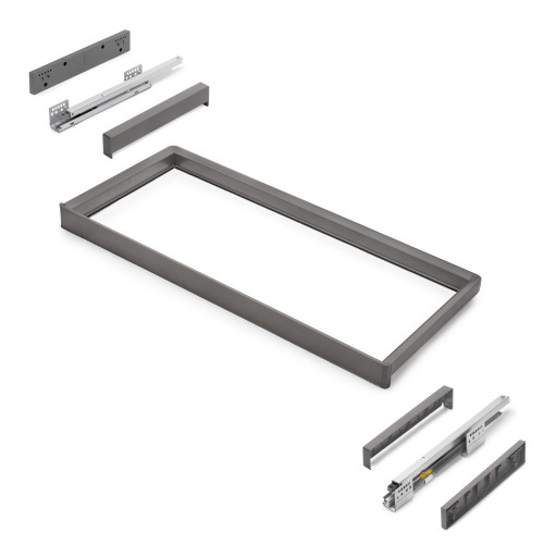 Rack avec glissières à extension totale et à fermeture douce pour accessoires d'armoire Quartz -  887-913mm -  Aluminium et plas - EMUCA