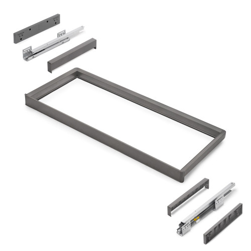 Rack avec glissières à extension totale et à fermeture douce pour accessoires d'armoire Quartz -  912-938mm -  Aluminium et plas - EMUCA