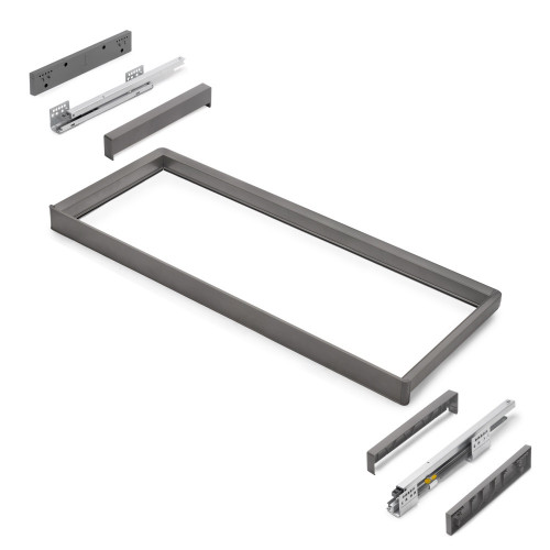 Rack avec glissières à extension totale et à fermeture douce pour accessoires d'armoire Quartz -  937-963mm -  Aluminium et plas - EMUCA