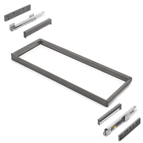 Rack avec glissières à extension totale et à fermeture douce pour accessoires d'armoire Quartz -  962-988mm -  Aluminium et plas - EMUCA