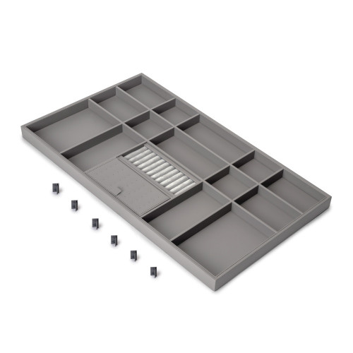 Tiroir organisateur pour placards et commodes Quartz -  740 (M90) -  Eco-pelle et bois -  Titane - EMUCA