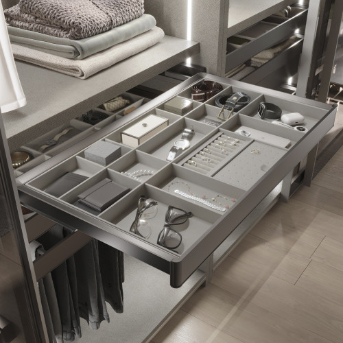 Tiroir organisateur pour placards et commodes Quartz -  740 (M90) -  Eco-pelle et bois -  Titane - EMUCA