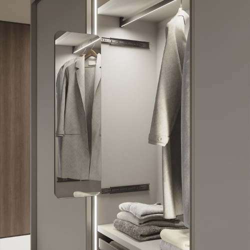 Miroir extractible pour armoires et dressings Quartz -  pivotant à 180° -  1.000x300mm -  Aluminium -  verre et acier -  Titane - EMUCA