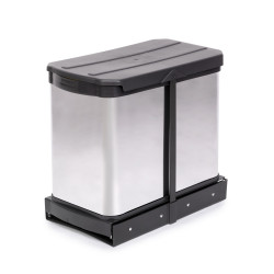 Bac à recyclage pour montage inférieur et extraction manuelle/automatique dans les éléments de cuisine -  Inox 2x12 litres plast - EMUCA
