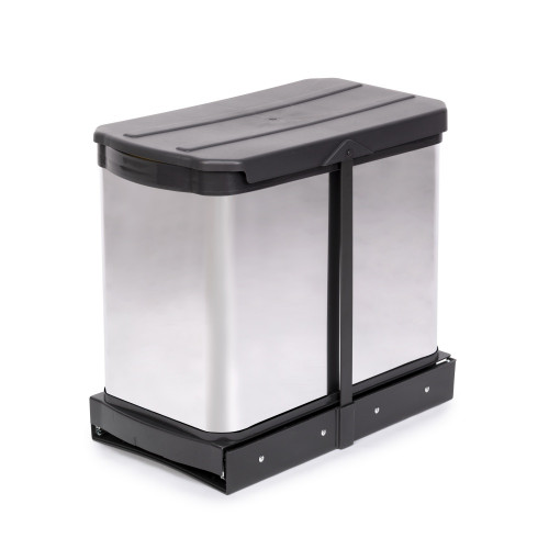 Bac à recyclage pour montage inférieur et extraction manuelle/automatique dans les éléments de cuisine -  Inox 2x12 litres plast - EMUCA