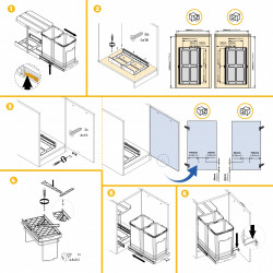 Bac à recyclage pour montage inférieur et extraction manuelle/automatique dans les éléments de cuisine -  Inox 2x12 litres plast - EMUCA
