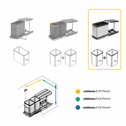Bac à recyclage pour montage inférieur et extraction manuelle/automatique dans les éléments de cuisine -  Inox 2x12 litres plast - EMUCA