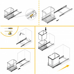 poubelle de recyclage pour montage inférieur et extraction manuelle pour meuble de cuisine Recycle 1x35 litres - Plastique gris - EMUCA