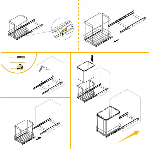 poubelle de recyclage pour montage inférieur et extraction manuelle pour meuble de cuisine Recycle 1x35 litres -  Plastique gris - EMUCA