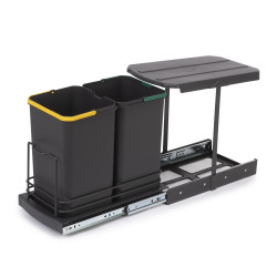 poubelle de recyclage pour montage inférieur et extraction manuelle/automatique pour meuble de cuisine Recycle 2x12litres -  Pla - EMUCA